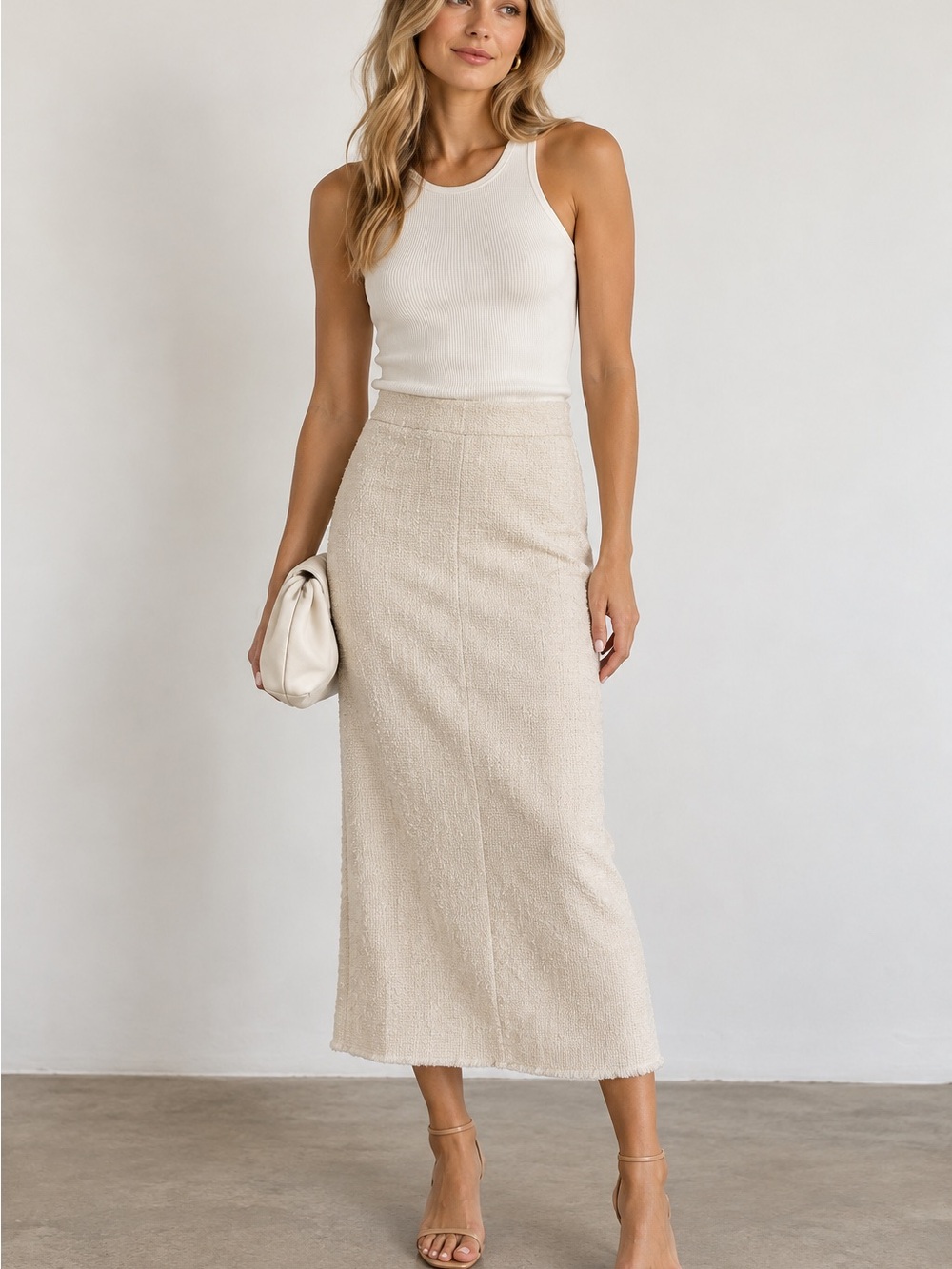 Zara Cream Textured Midi Skirt - Elegant Textured Design size S. Like new.